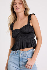 Sophisticate Black Satin Peplum Tank Top