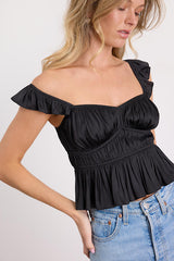 Sophisticate Black Satin Peplum Tank Top