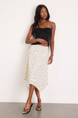 Saprina Ivory Polka Dot Mid-Rise Midi Skirt