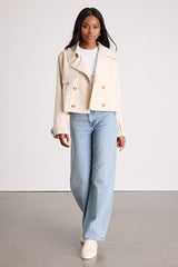 Donley Light Beige Double-Breasted Cropped Trench Coat