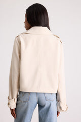 Donley Light Beige Double-Breasted Cropped Trench Coat
