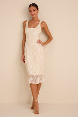 Elani Ivory Floral Burnout Trumpet Midi Dress