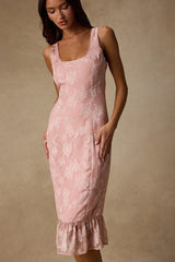 Elani Blush Pink Floral Burnout Trumpet Midi Dress