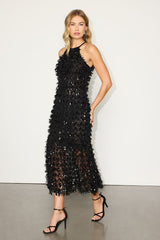 Fallon Black Sequin Halter Midi Dress