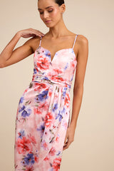 My Favorite Day Light Pink Floral Print Tulip Skirt Midi Dress