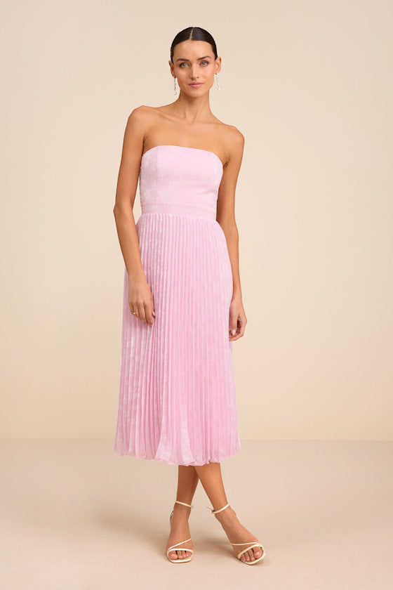 Perfectly Stunning Light Pink Jacquard Strapless Midi Dress