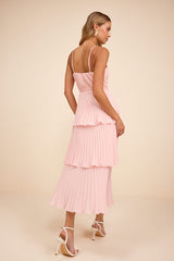 Cascading Crush Blush Pink Tiered Bustier Midi Dress