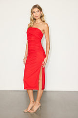 Jayleen Red Mesh One-Shoulder Midi Dress