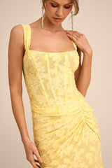 Celeste Yellow Floral Burnout Bustier Maxi Dress