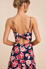 Radiant Feelings Navy and Pink Floral Chiffon Midi Dress