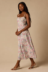 Dinette Ivory Multi Floral Basque Waist Midi Dress