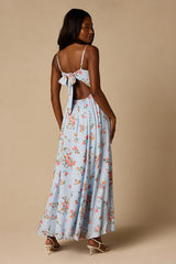 Ingrid Light Blue Floral Tie-Back Maxi Dress