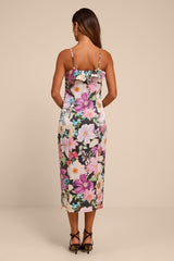 Kayla Black Multi Floral Ruffled Midi Dress