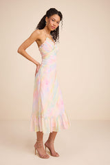 Jamaya Multi Abstract Floral Lace-Up Midi Dress