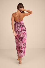 Abella Lilac Floral Peplum Lace-Up Midi Dress