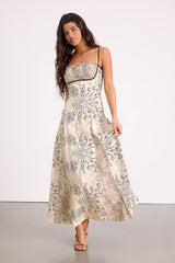 Emryn Beige Multi Mixed Print Floral Maxi Dress