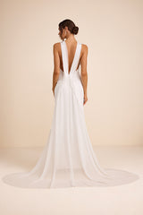 Perilla White Satin Mock Neck Column Maxi Dress