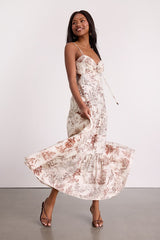 Molana Cream Botanical Print Tiered Maxi Dress