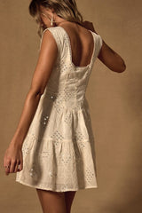Antionette Cream Embroidered Sequin Button-Front Mini Dress
