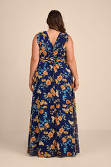 Heavenly Hues Dark Blue Floral Maxi Dress