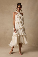Lauretta Ivory Plisse Tiered Midi Dress
