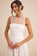 Bina White Embroidered Sleeveless Midi Dress