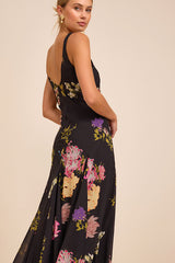 Ziyana Black Multi Floral Sleeveless Maxi Dress