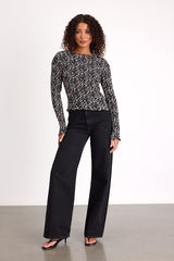 Elva Black Floral Smocked Long Sleeve Top