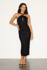 Jasmine Black Mesh Halter Bodycon Midi Dress