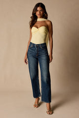 Genevieve Light Yellow Mesh Sash Scarf Strapless Top