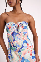 Shauna Blue Multi Floral Tie-Front Midi Dress