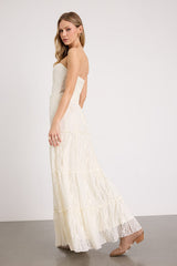 Nora Ivory Lace Strapless Tiered Maxi Dress