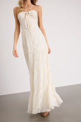 Nora Ivory Lace Strapless Tiered Maxi Dress