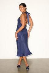 Olandria Navy Blue Halter Midi Slip Dress
