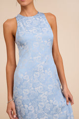 Lamila Light Blue Floral Satin Column Maxi Dress