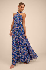Lilja Blue Floral Print Maxi Dress