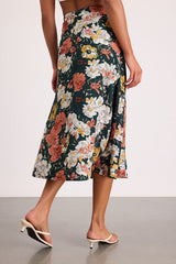 Bliss Me Emerald Floral Print Midi Skirt