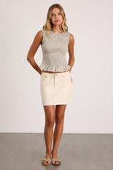 Thistle Pale Yellow Plaid Smocked Tank Top