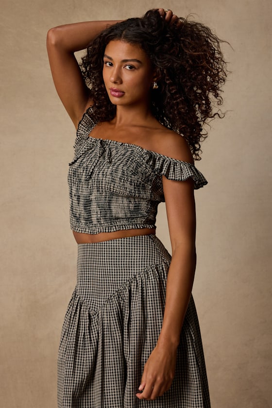 Starling Black Gingham Smocked Top