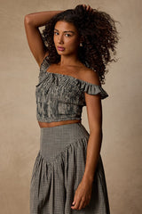 Starling Black Gingham Smocked Top