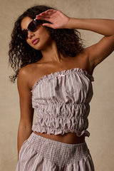 Honeysuckle Pink Striped Smocked Tube Top