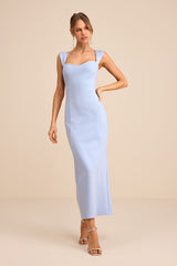 Samai Light Blue Cap Sleeve Bodycon Midi Dress