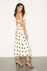 Maxime Ivory Polka Dot Satin Cowl Back Midi Dress