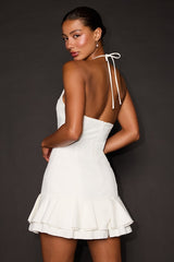 Idesa White Halter Tiered Mini Dress