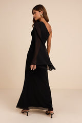 Elizabeth Black One-Shoulder Bell Sleeve Maxi Dress