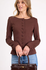 Risha Dark Brown Button-Front Blazer