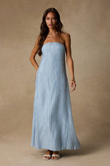 Radiant Season Light Blue Plisse Cutout Strapless Maxi Dress