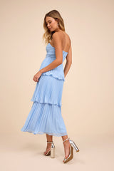 Seriously Sensational Light Blue Strapless Tiered Midi Dress