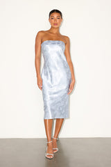 Impressive Favorite Light Blue Jacquard Strapless Midi Dress