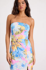 Bold Tendencies Light Pink Floral Strapless Cutout Midi Dress